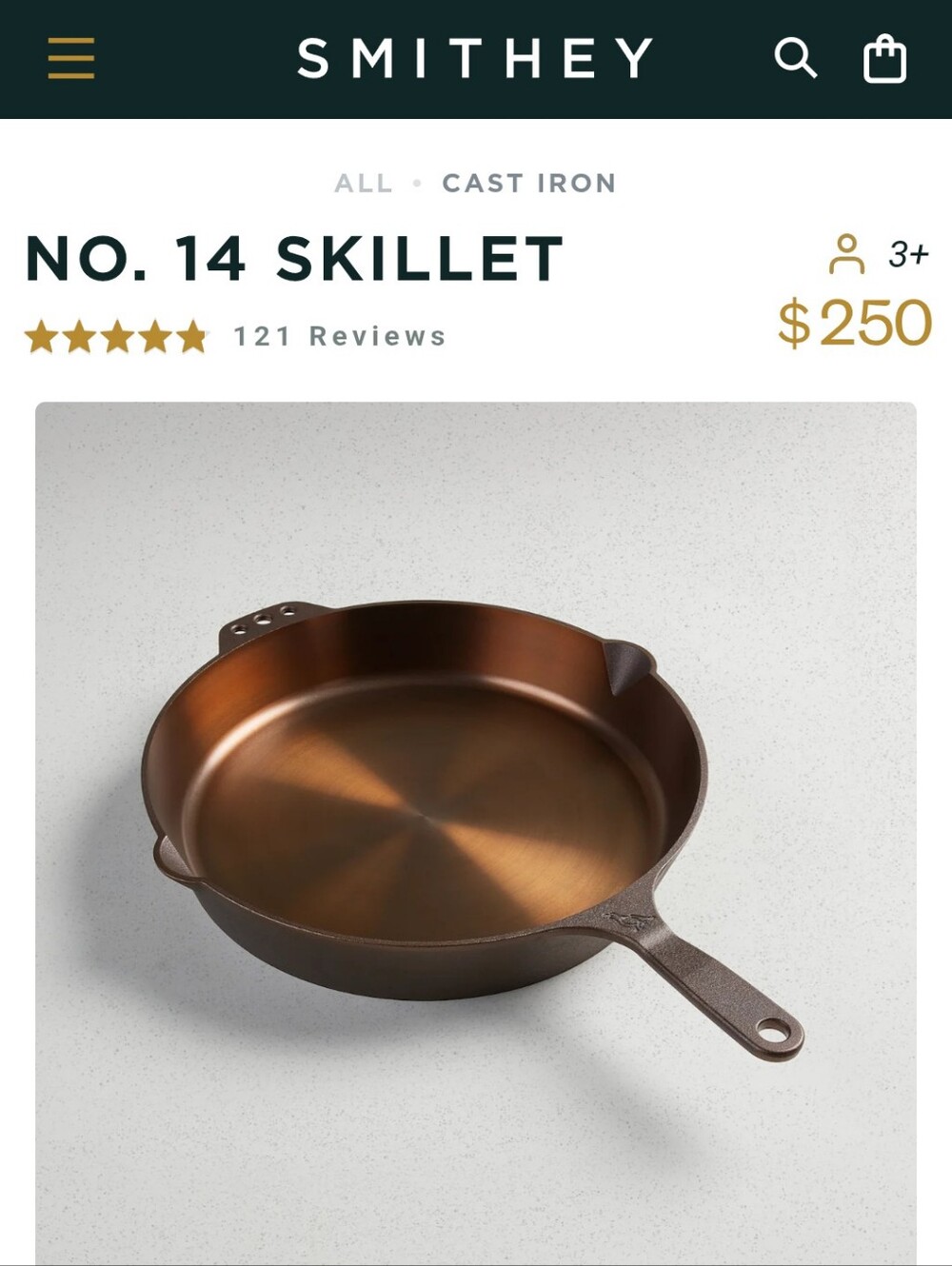 SMITHEY Copper-Bronze Cast Iron Skillet No. 14